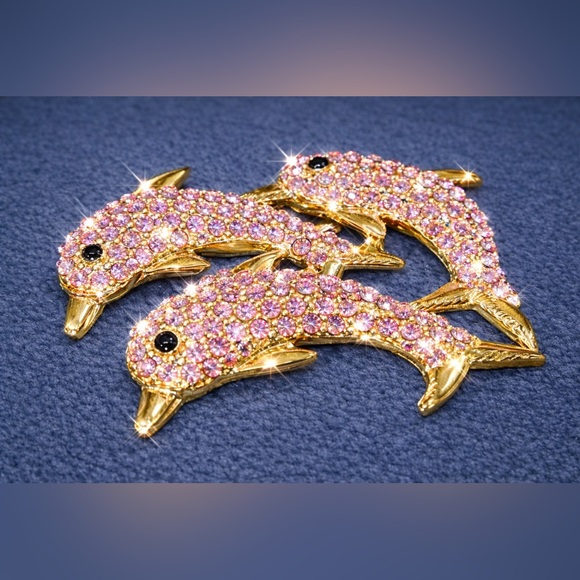 Accessories - Crystal Pink Rhinestone Dolphin Bag Charm Brooch